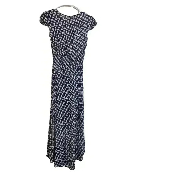 Navy Floral Midi Dress with Cap Sleeves - Picture 4 of 7
